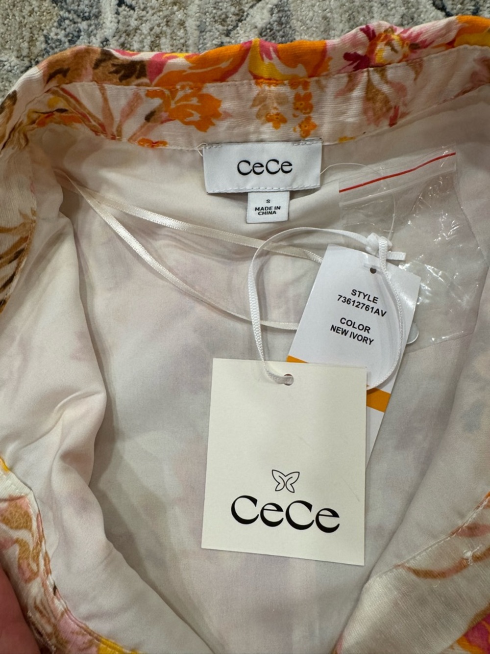 CeCe Spring Floral Button-Front Dress in Pink, Yellow & Cream - Picture 8 of 10